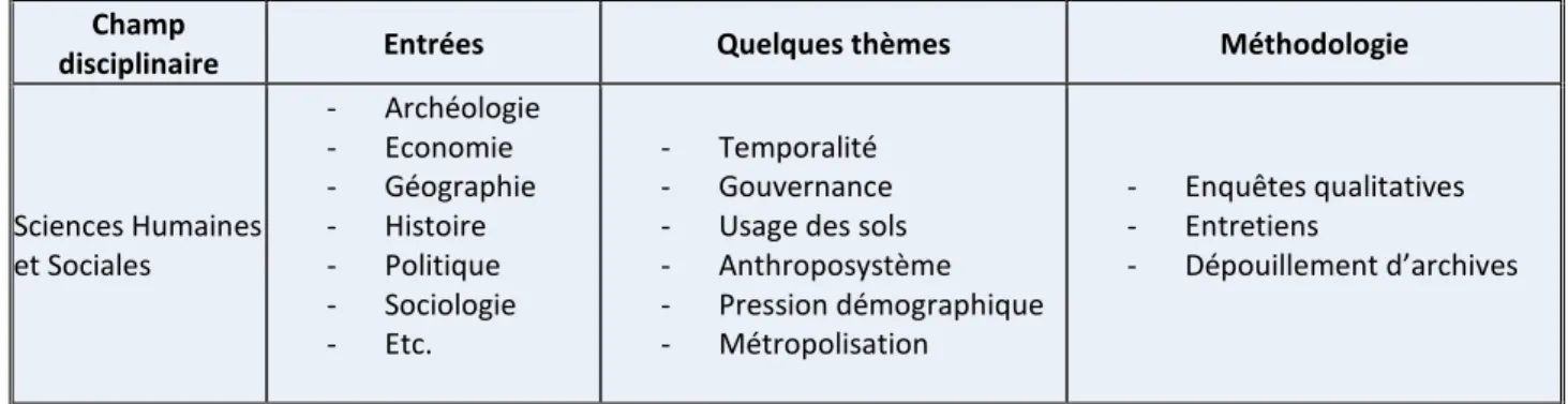 Tableau 2 : Quelques thèmes et méthodologies pour une approche du changement global en Sciences Humaines et  Sociales 