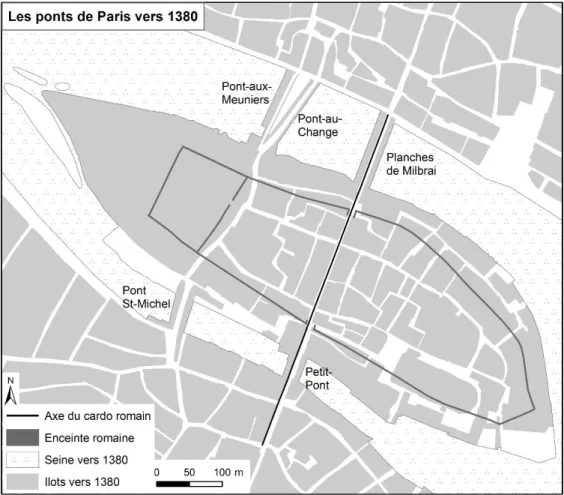 Figure 1. Les ponts de Paris vers 1380 