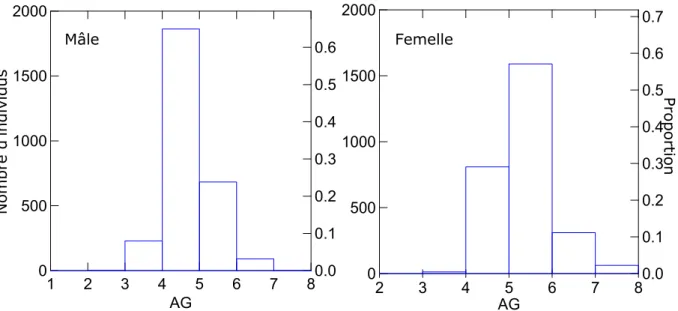 Figure 19 : Répartition des mâles et des femelles d’alose de Loire en fonction de leurs âges 