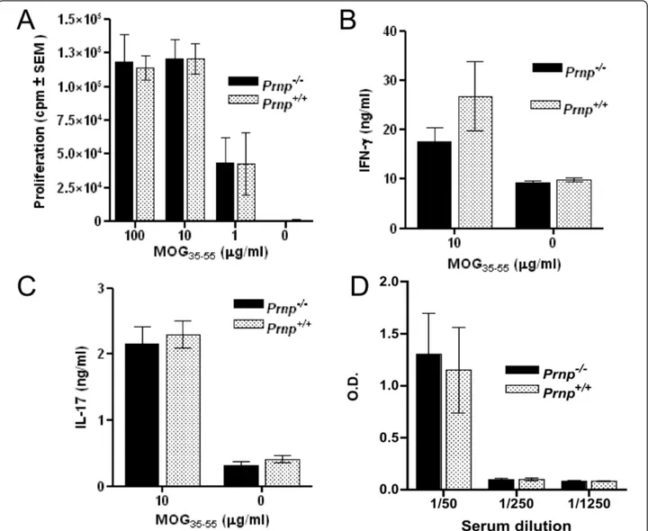 Figure 4 CD4+ T cells from Prnp -/- and Prnp +/+ EAE-induced mice respond similarly to MOG 35-55 