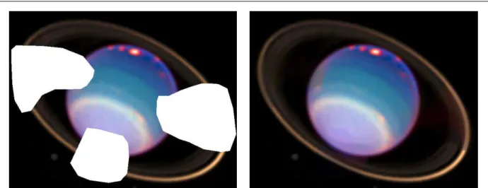 Fig. 4 Left: Uranus in infrared light (courtesy STScl and NASA) with artificial occlusions