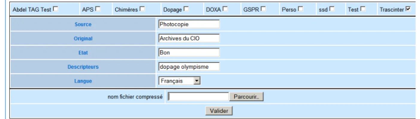 Figure 1 : Fenêtre de dépôt de corpus 