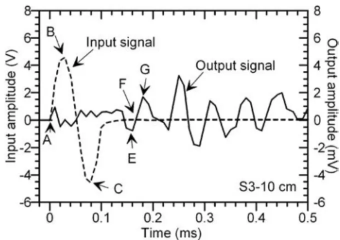 Fig. 4. Typical input and output signals of shear waves-characteristic points