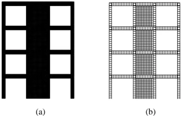 Figure 5. 2D finite element discretisation (a) concrete mesh (b) steel mesh 