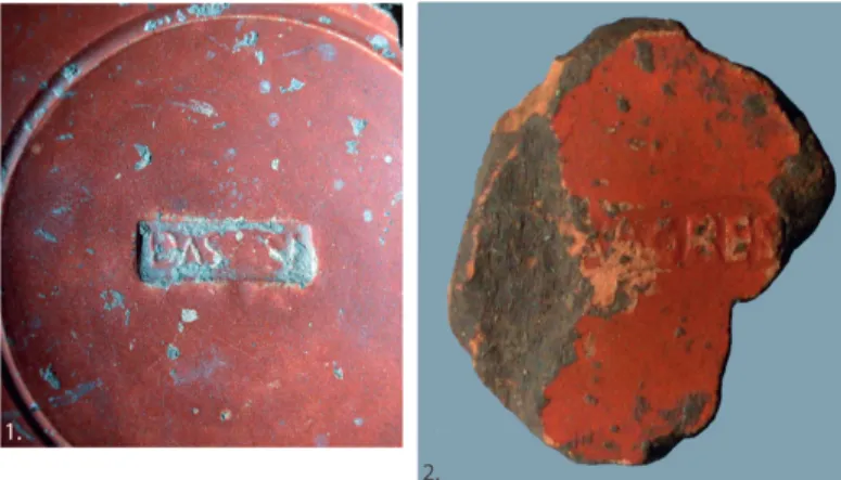 Fig. 3. Sigillée importée. 1. Estampille du potier nord-italique Dasius dans sa  nouvelle variante DAS SI ; 2