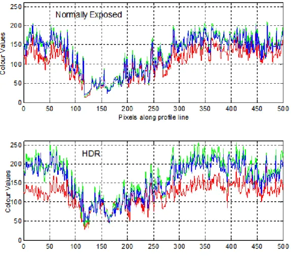 Figure 2. The increased tonal range during damage detection for an HDR image as compared to an SDR  image with normal