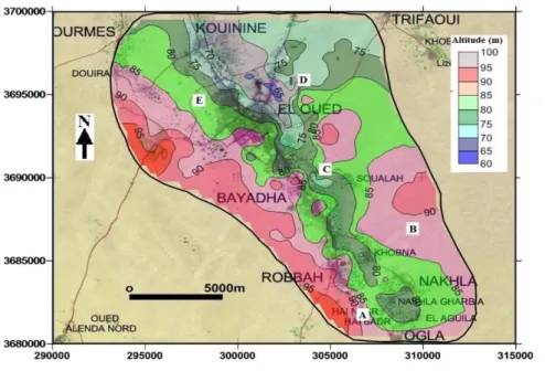 Figure 02.Topographie de la zone d’étude à l’El-Oued (DSA, 2020)  I.4.Facteurs écologiques de la région d’étude 