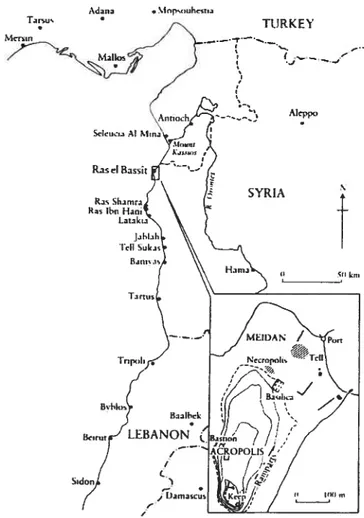 fig. 6 La côte syro-palestinienne et le plan du site de Ras el Bassit (Tiré de Courbin 1990).