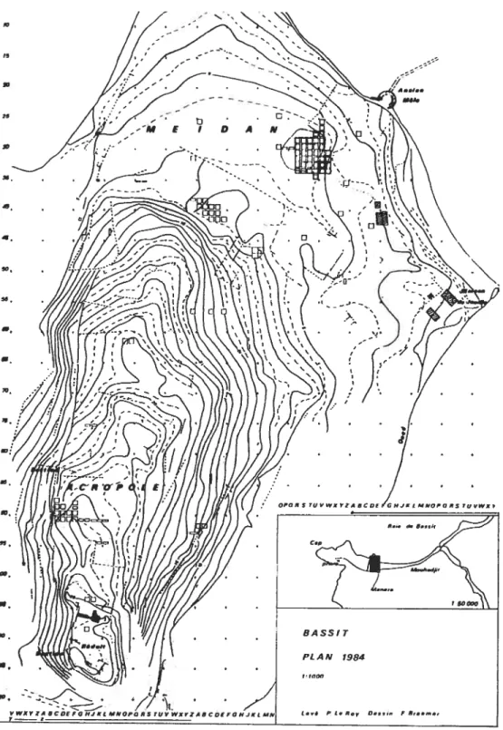 fig. 7 Aires de fouilles sur le site de Ras el Bassit (tiré de Courbin 1990).