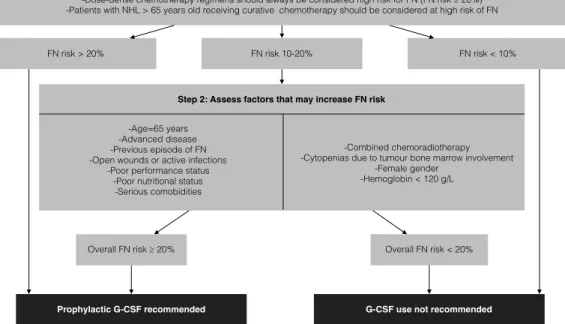 Figure 1.3 – The combined European Organisation for Research and Treatment of Cancer and American Society of Clinical Oncologists decision tree guidelines for the prophylactic use of G-CSF during chemotherapy