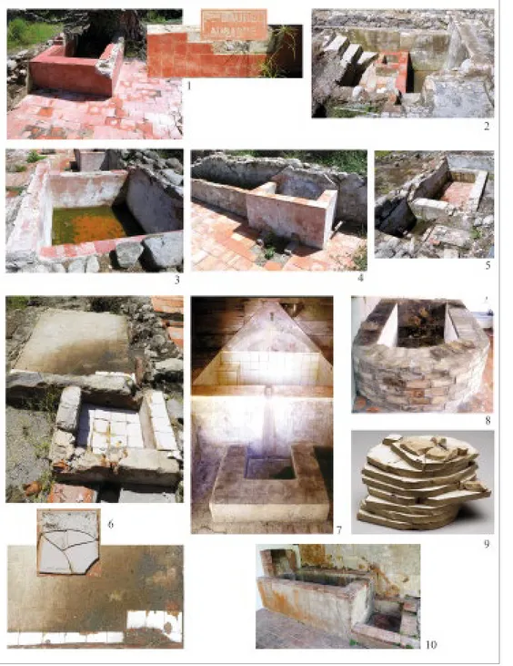 fig. 6 – nn. 1-6, chambres à  bain en carreaux de Provence,  Allée Pécoul, St-Pierre, fouille  Eveha 2014; nn