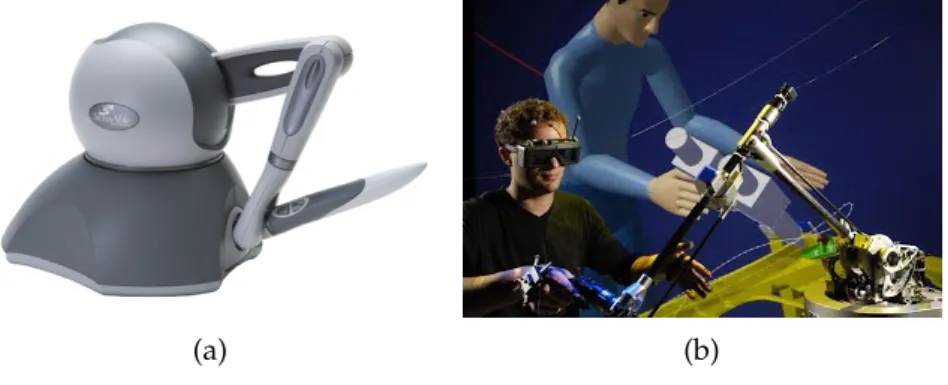 Figure 3 . 4 : Force-feedback devices. a) Phantom device, desktop force-feedback device commercially available