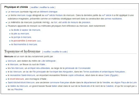Figure 1: Fragment of the disambiguation page Mercure.