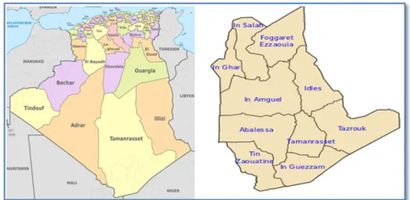 Figure 14 : Présentation géographique de la zone d’étude Tamanrasset  (Agence Nationale de  Développement de l’Investissement, 2013)