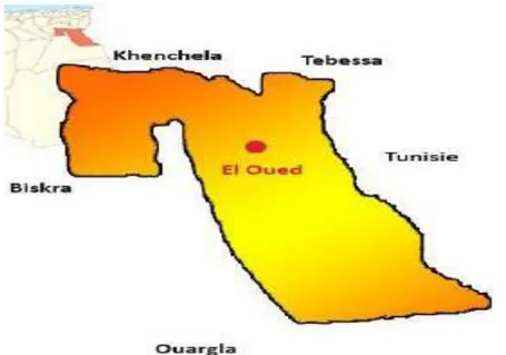 Figure 2.- Carte géographique de la wilaya El Oued (ANDI, 2015) 
