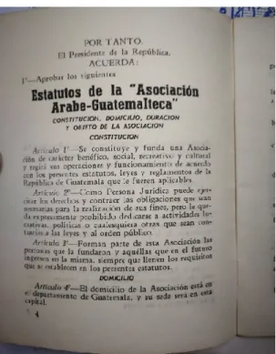 Figure 4.  Statuts de l’Association arabe guatémaltèque (1968)  f.  Révision et analyse du contexte géopolitique  