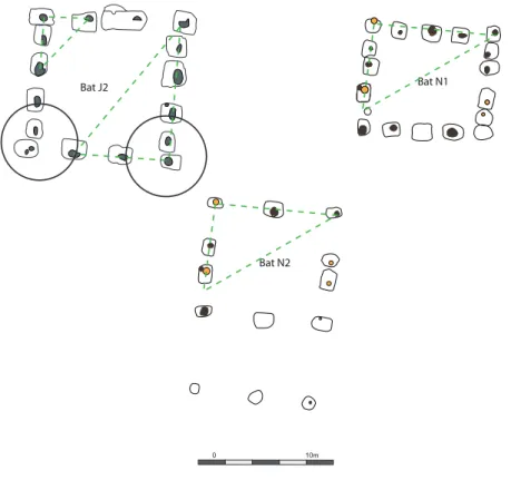 Figure 57.  Plan des bâtiments sur poteaux de parois porteurs et principes de planiication respectifs.