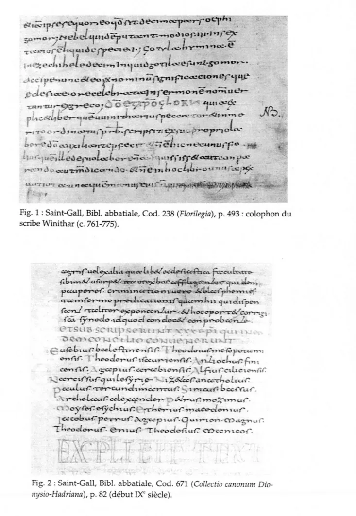 Fig.  1  :  Saint-Gall,  Bibl. abbatiale, Cod.  238  ( Fîoriîegia ), p.  493 : colophon du  scribe W inithar (c