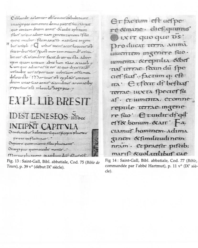Fig.  13 :  Saint-Gall,  Bibl.  abbatiale,  Cod.  75  (Bible de  Tours),  p. 39 v° (début IXe siècle).