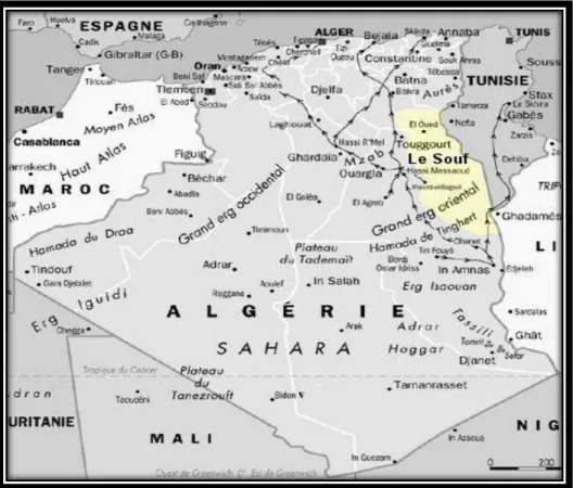 Figure 12: situation géographie de la région d’El Oued (Mennai, 2014) 