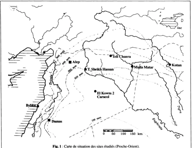 Fig. 1 : Carte de situation des sites étudiés (Proche-Orient). 