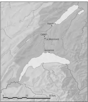 Fig. 2 : la commune d’Orny est située à l’ouest du  Plateau suisse, entre Lausanne et Yverdon.