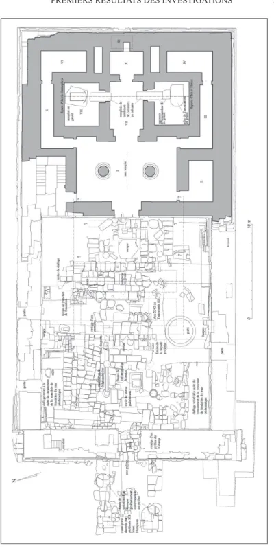 FIG. 18. – Plan du temple d’Opet avec mise en évidence du massif de fondation éthiopien – E