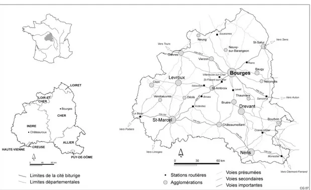 Fig. 1. Localisation de la zone d’étude : le territoire des Bituriges Cubi au Haut-Empire