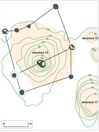 Fig. n°12 : Plan de la structure 13 correspondant probablement à un grenier sur poteaux