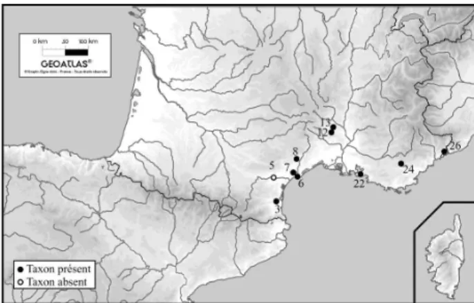 Figure 7 : Répartition des céréales dans la phase 1 du Néolithique ancien (Impressa et Cardial ancien)  dans le Midi de la France