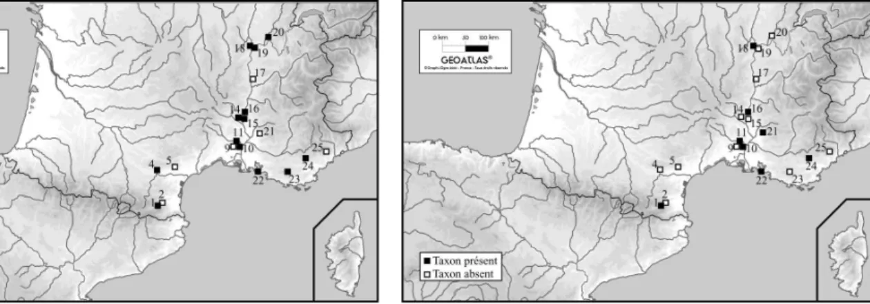 Figure 8 : Répartition des céréales dans la phase 2 du Néolithique ancien (Cardial récent et Épicardial)  dans le Midi de la France
