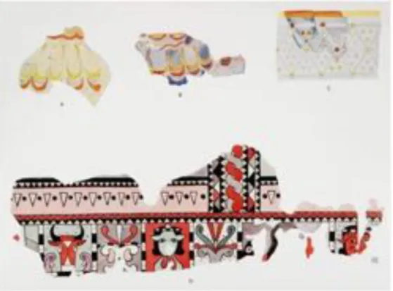 Fig. 5 : Restitutions en couleur de peintures murales du palais de Nuzi (Starr 1937 pl