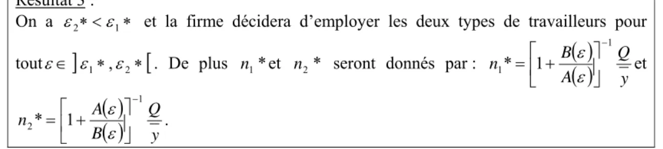 Figure 3 : Existence de l'optimalité d'engager les deux types d'agent. 