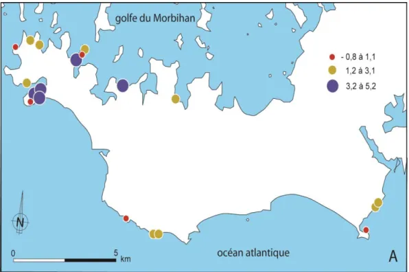 Figure 2. Carte de vulnérabilité de la  presqu’île de Rhuys 