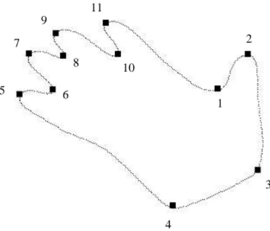 Figure 16 – Un contour lisse´ et les maxima de courbure trouve´s