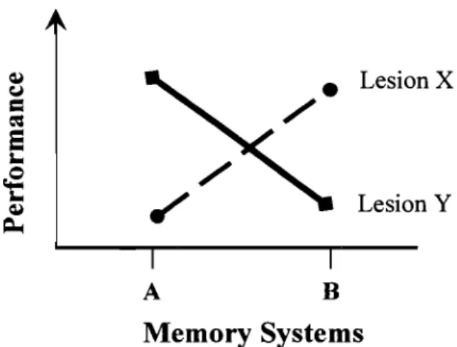 Figure  1.  Schematic  representation  of memory  deficits  corresponding  to  a  double  dissociation