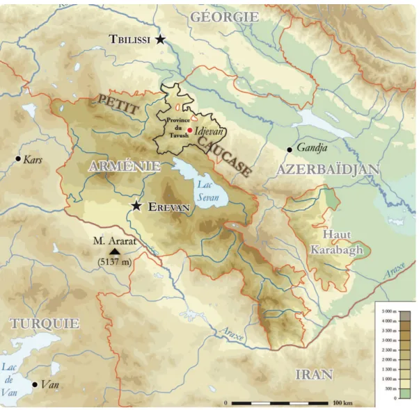 Fig. 1 : Carte du Petit Caucase et de la province Tavush (© B. Van den Bossche – T.A.P)