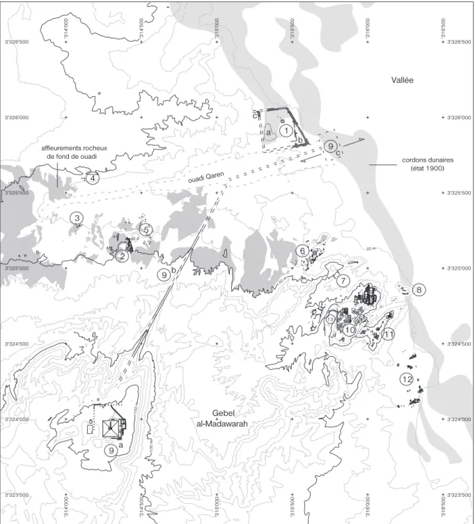 Fig. 1. Plan d’ensemble de la zone à l’ouest d’Abou Rawach (pour les numéros, se reporter au texte)