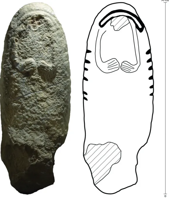 Fig. 1 – Cliché et relevé de la stèle de Jonquières (cliché et relevé : J. Masson Mourey).