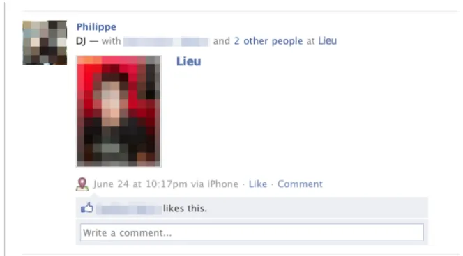 Figure 2. Facebook, une autolocalisation de Philippe, 24 juin 2011. 