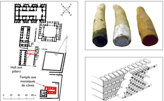 Fig. 1. (à gauche) Plan des principaux bâtiments de l’Eanna d’Uruk à la fin du 4 e  millénaire
