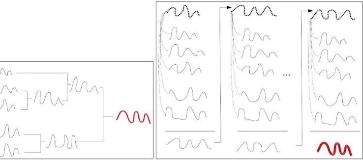 Fig. 1. Progressive hierarchical with similar first agglomeration (left) v.s. iterative agglomeration (right) strategies