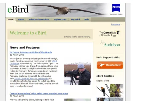 Figure 1. Page d’accueil du site Web Ebird.org 