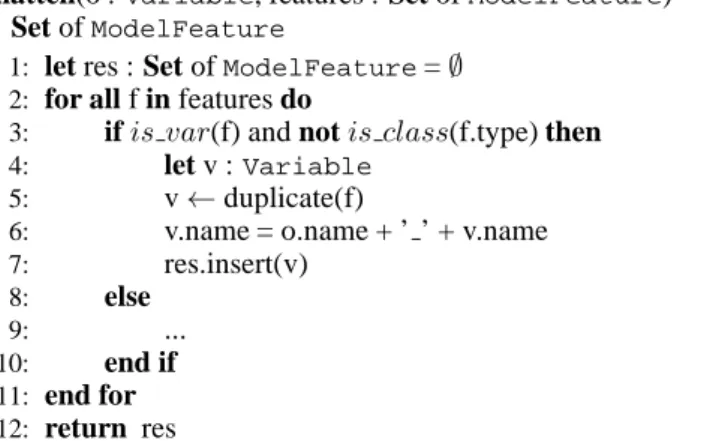 Figure 6: Applying the object flattening transformation on the social golfers example using s-COMMA syntax.