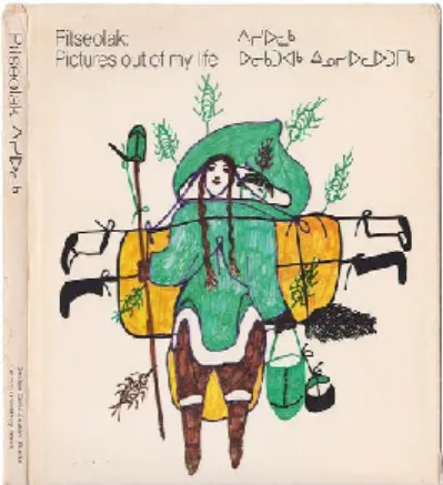 Figure 4. The first edition of Pictures Out of My Life, published in 1971, features Pitseolak’s In  summer there were always very big mosquitoes, 1970, coloured felt-tip pen, 68.6 x 53.5 cm, Art  Gallery of Ontario, Toronto