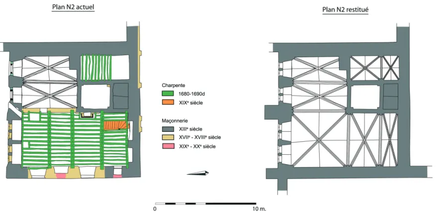 Fig. 16 - Pont-de-l’Arche, abbaye de Bonport, cuisine, vue axonométrique du premier étage actuel (relevé J.-B
