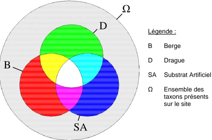 Figure 2 : Schéma regroupant les différentes  possibilités d’occurrence  des taxons  par site  parmi les  différentes  méthodes  d’échantillonnage
