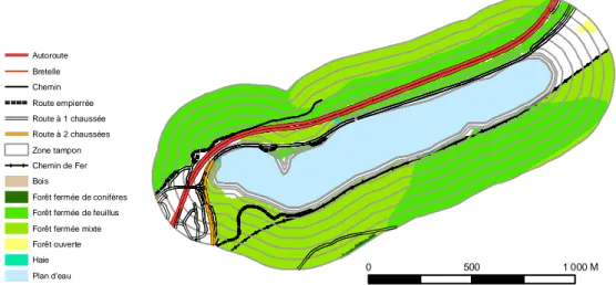 Figure 6 : exemple de cartographie de l’occupation du sol sur la zone rivulaire du lac de Sylans