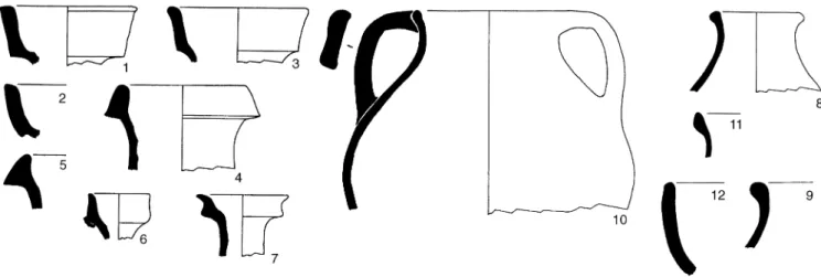 Fig. 7 —  Céramique de l’us 5030: céramique à pâte claire (1-12). Éch. 1/3. Dessin S. Mauné.