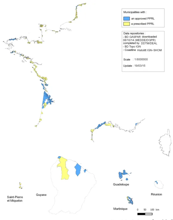 Figure 1. Synthesis map  of municipalities with a prescribed or approved PPRL in the first quarter 2015